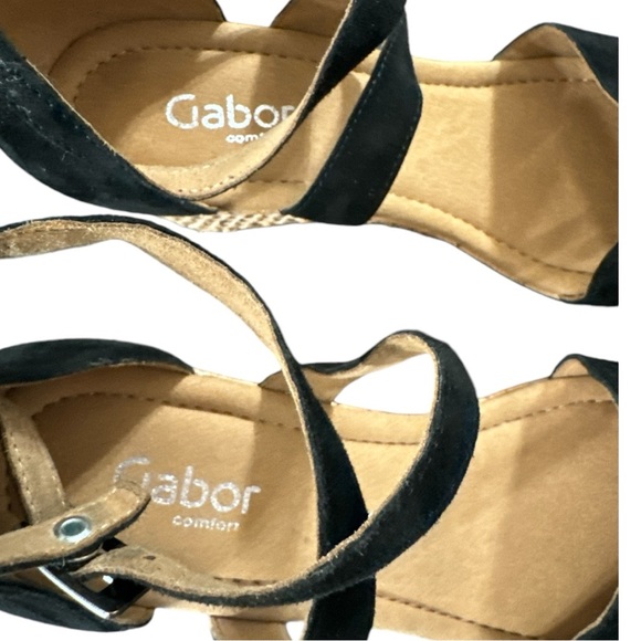 GABOR BLACK SUEDE Sandal Raffia Wedge Size UK 8 US 10-10.5 NWOB - Picture 3 of 9